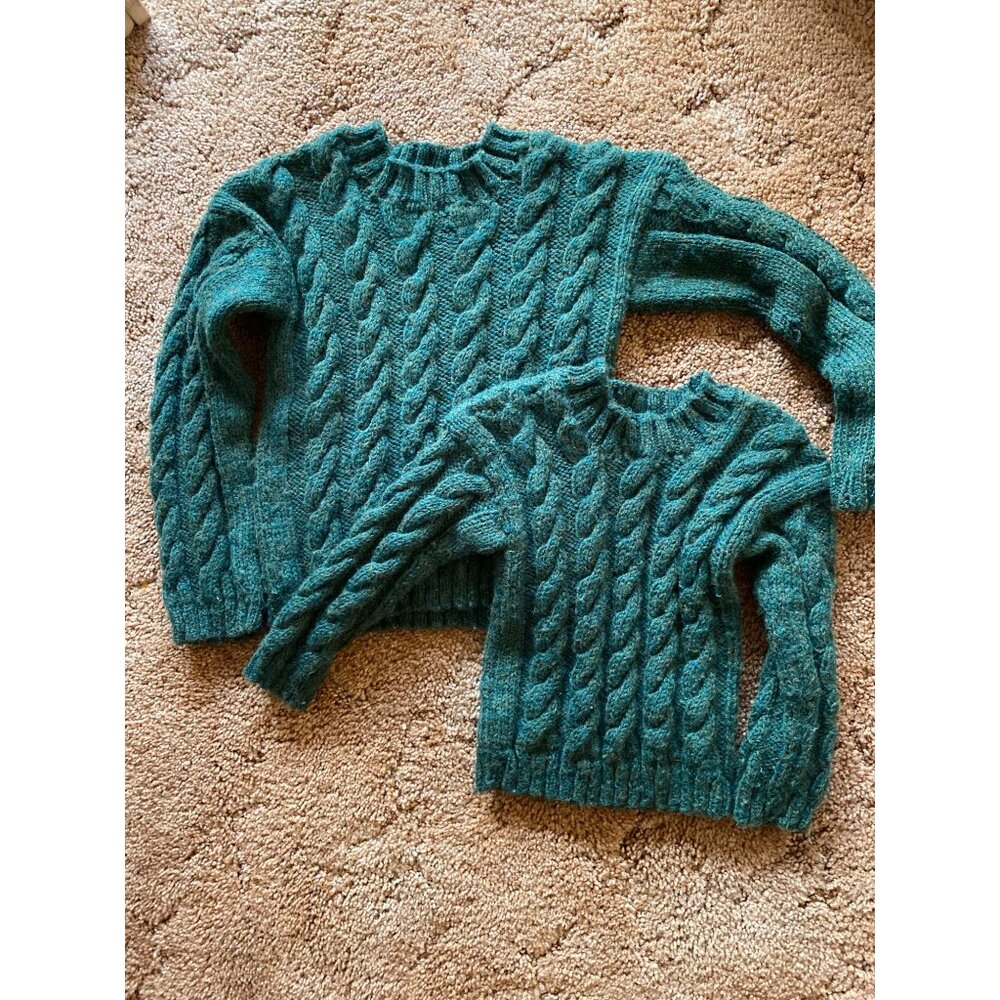 Kids Handmade Green Cable Knit Sweater - Matching Sibling Sweaters